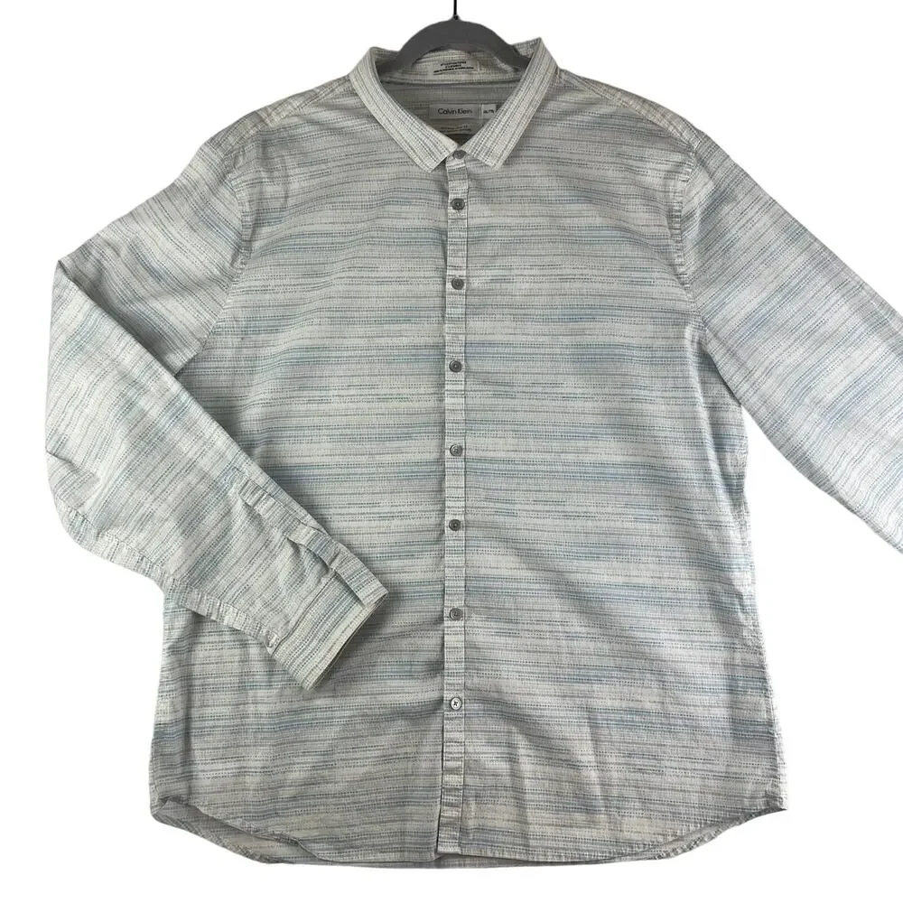 Calvin Klein Cotton with Stretch Long Sleeve Button Up Shirt SZ XXL Slim Fit
